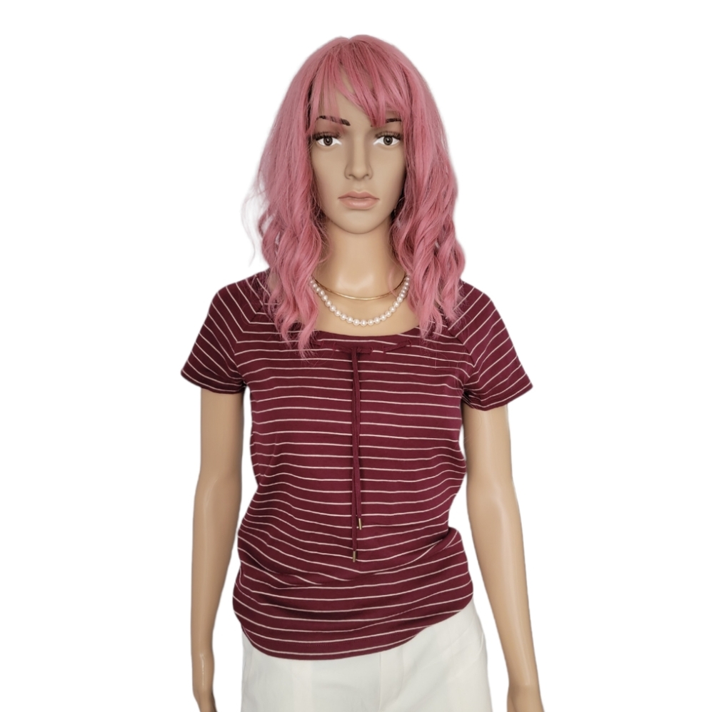 AMERICAN LIVING STRIPED WOMEN'S TOP BURGUNDY SIZE SMALL